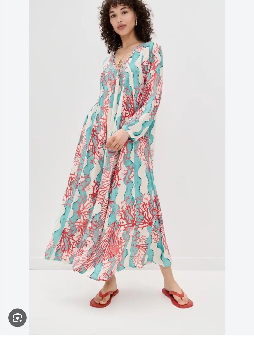 Natalie Martin Fiore Sea Foam & Coral Maxi Dress xs